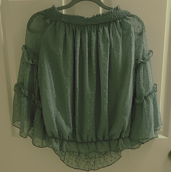 NWOT Asvivid Boho Green Long Sleeve Off Shoulder Blouse Size XL - Picture 2 of 2